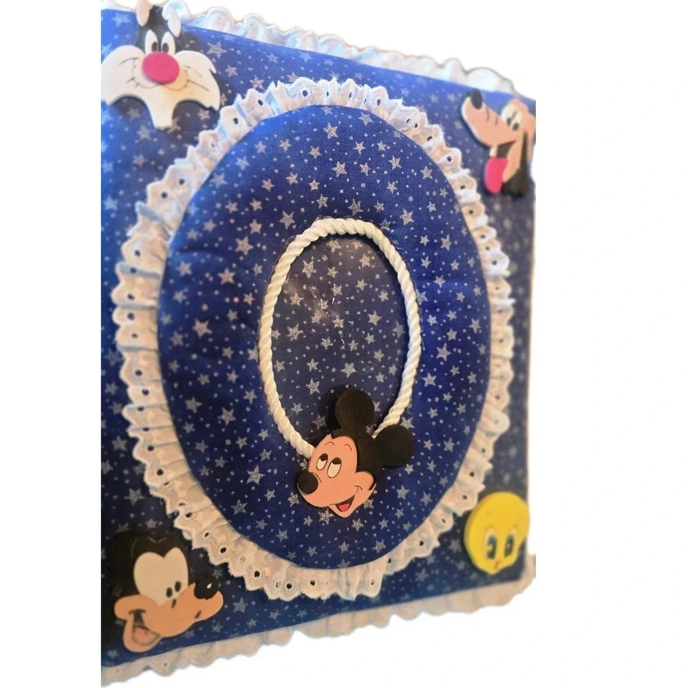 Disney Mickey Mouse & Friends Handmade Cottagecore Blue Fabric Photo Album‎ Lace